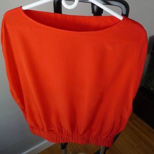 ITALIAN  AVANT GARD RED SILK BLEND BOXY OVERSIZED BLOUSE SIZE M
